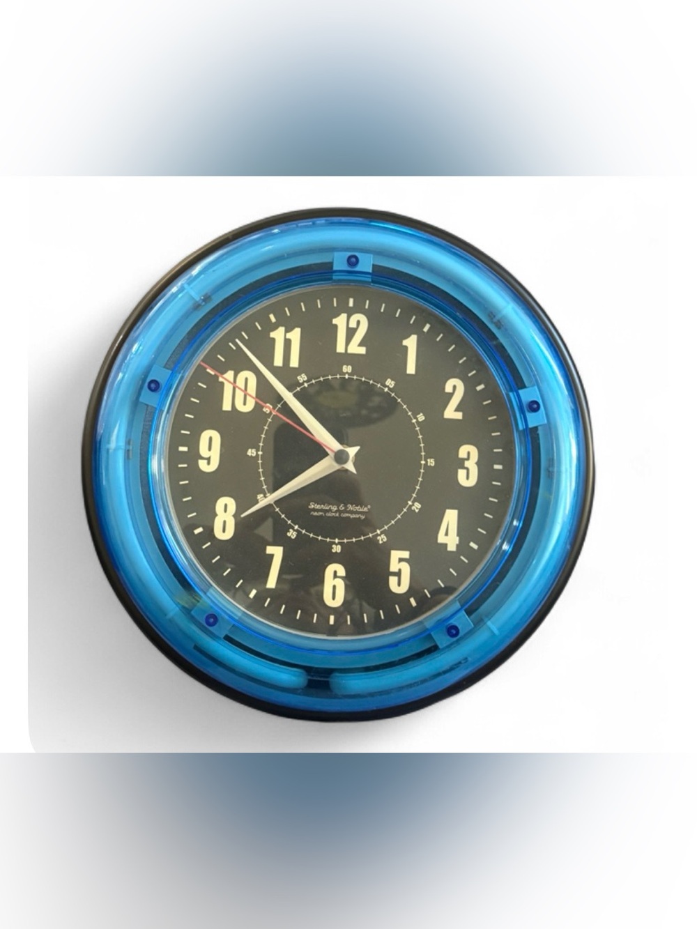 Vintage Sterling & Noble Blue Neon Wall Clock Model 23116 Garage Man Cave